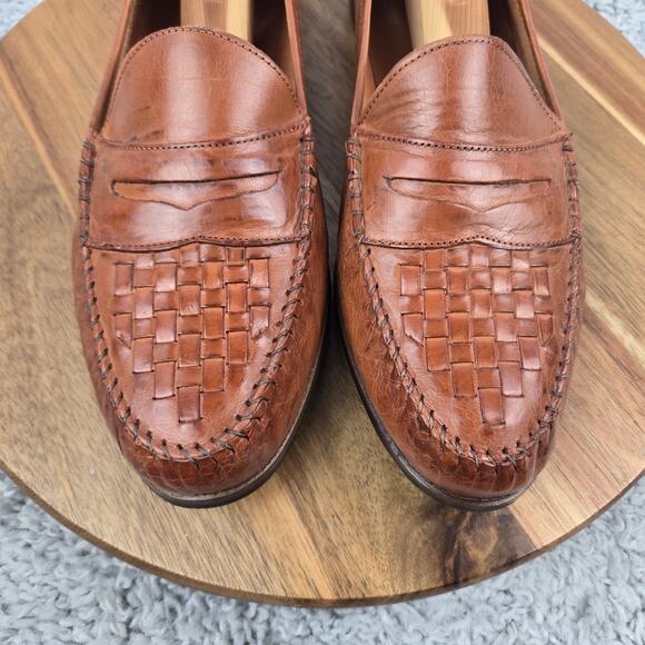 Allen Edmonds Mens 9.5D Barbados Brown Leather Woven Casual Daily Penny Loafer - Picture 6 of 13